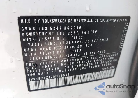 2018 Volkswagen Tiguan 2.0T S z USA, uszkodzony, nr VIN 3VV1B7AX1JM198588